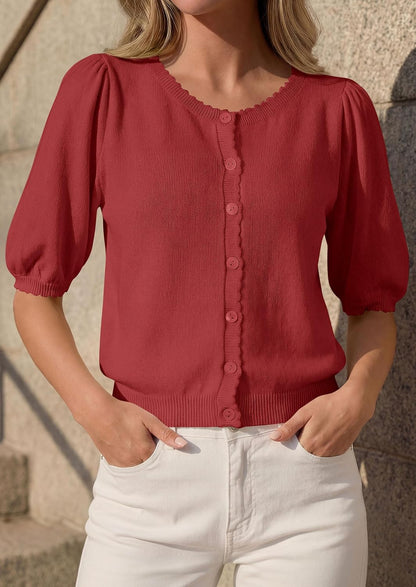 PRETTYGARDEN Women Short Sleeve Lightweight Knit Cardigans