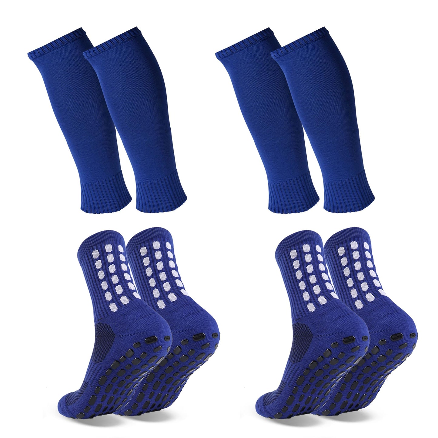 Barrlves 2 Set Grip Soccer Socks and Shin Guard Sleeves Non Slip Soccer Sleeve Socks for Men Women