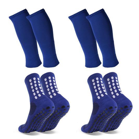 Barrlves 2 Set Grip Soccer Socks and Shin Guard Sleeves Non Slip Soccer Sleeve Socks for Men Women