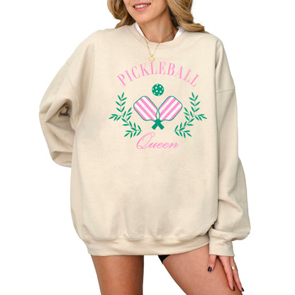 Olive Loves Apple Pickleball Queen Sweatshirt for Women and Teens Cozy Pickleball-Inspired Pullover