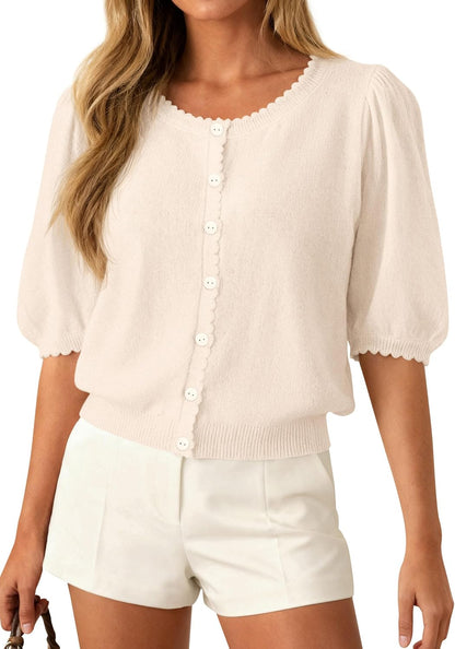 PRETTYGARDEN Women Short Sleeve Lightweight Knit Cardigans