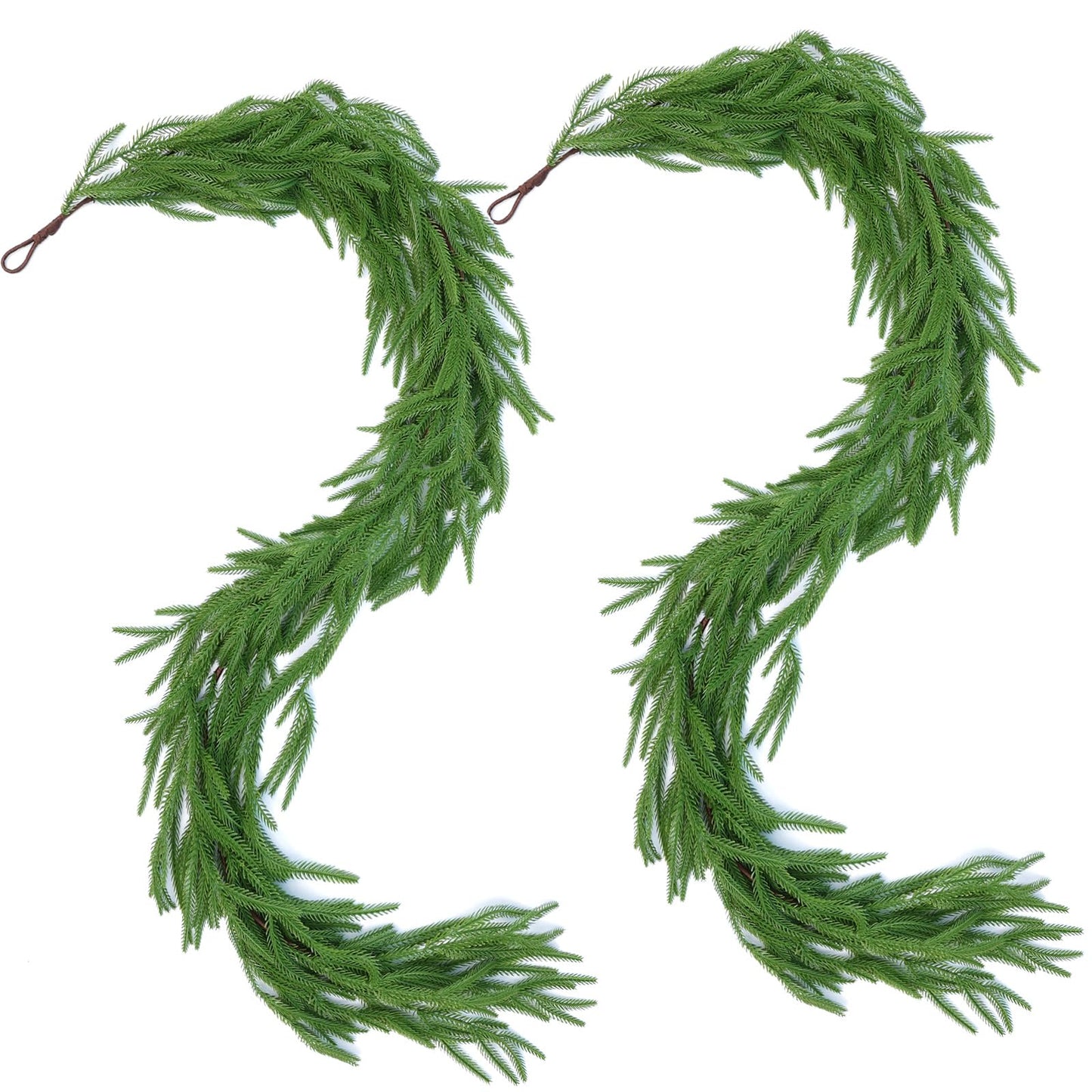 Hananona 4 Pcs 9 Ft Artificial Norfolk Pine Garlands, Real Touch Winter Pine Garland, Green Artificial Greenery Garland for Table, Mantle, Wall, Indoor, Outdoor Christmas Decorations (4, 9 Ft)