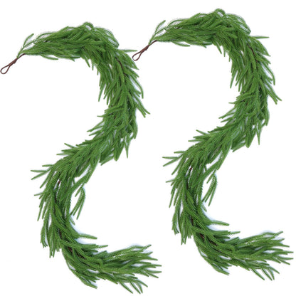Hananona 4 Pcs 9 Ft Artificial Norfolk Pine Garlands, Real Touch Winter Pine Garland, Green Artificial Greenery Garland for Table, Mantle, Wall, Indoor, Outdoor Christmas Decorations (4, 9 Ft)