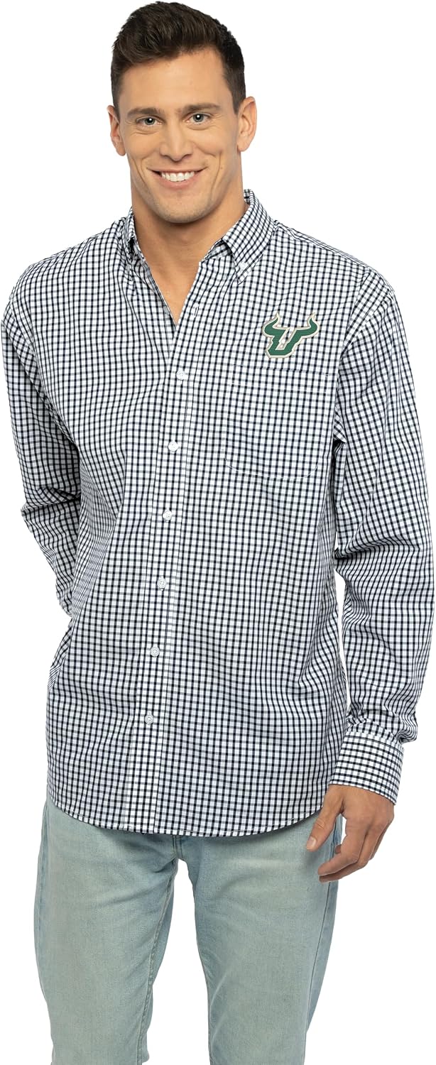 Vantage Men's Collegiate Easy-Care Long Sleeve Gingham Check Button Down Shirt