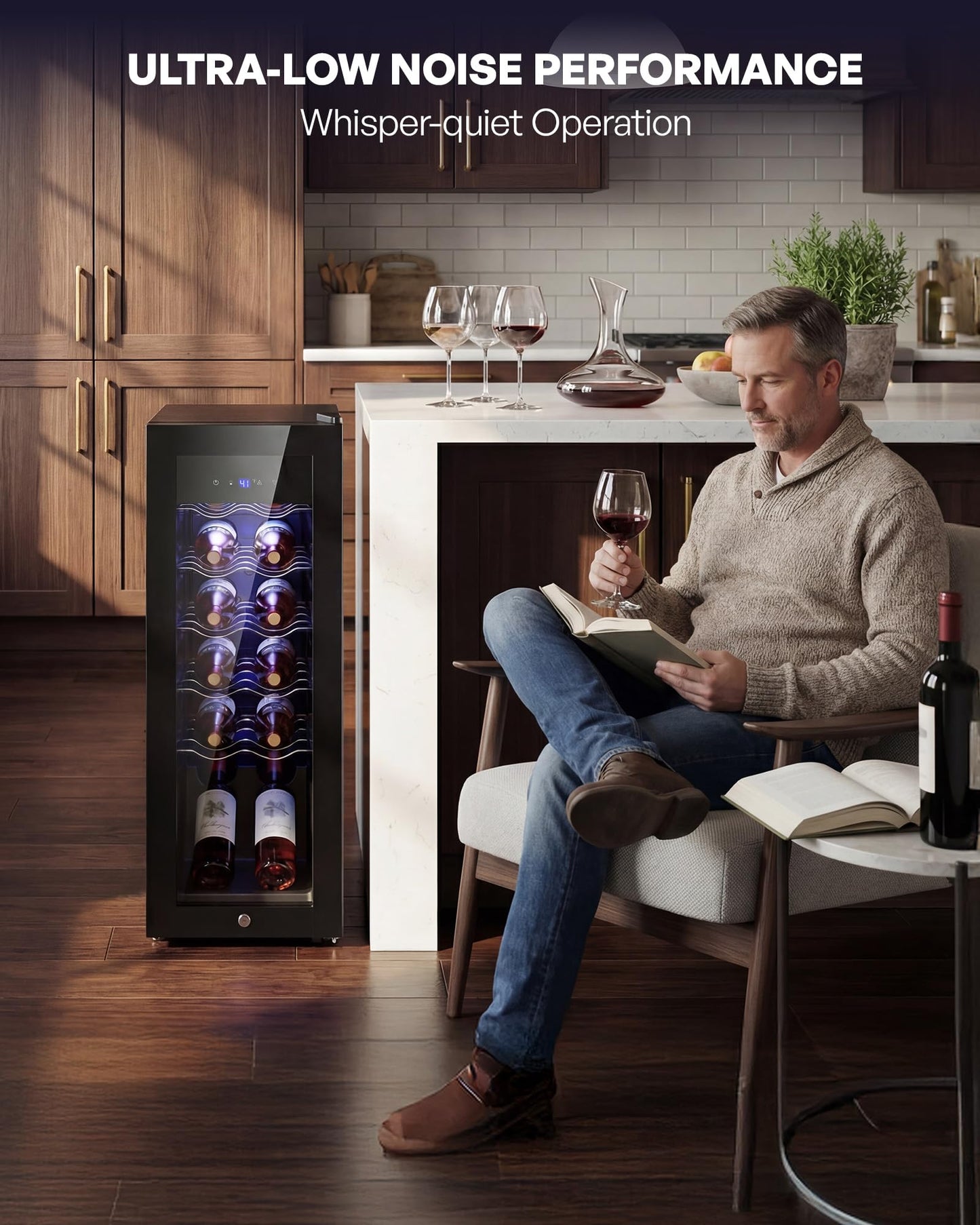 Icyglee 25 Bottle Compressor Wine Cooler Refrigerator, Freestanding Wine Cellar with 41-64°F Adjust Temp & Double-layer Glass Door for Red and White, Wine Cooler for Home Bar, Black