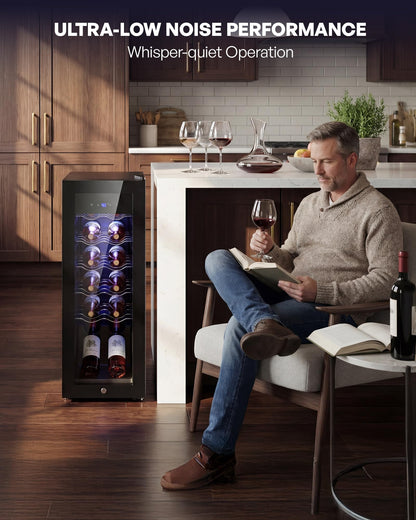 Icyglee 25 Bottle Compressor Wine Cooler Refrigerator, Freestanding Wine Cellar with 41-64°F Adjust Temp & Double-layer Glass Door for Red and White, Wine Cooler for Home Bar, Black