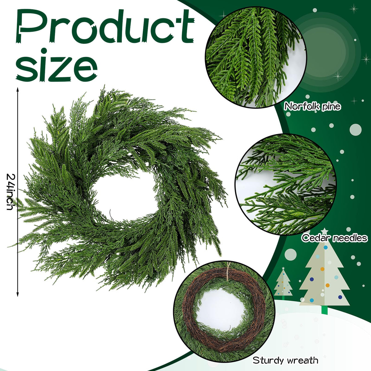 Wavwavw 48" Christmas Large Norfolk Pine Wreath for Front Door