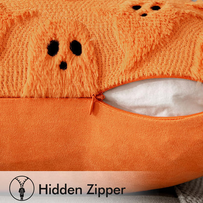 MIULEE Cute Ghost Halloween Pillow Covers 20x20 Inch Set of 2 White | Soft Plush Faux Fur Throw Pillows Spooky Fall Decorative Cushion Covers for Couch Sofa Bed Porch Living Room