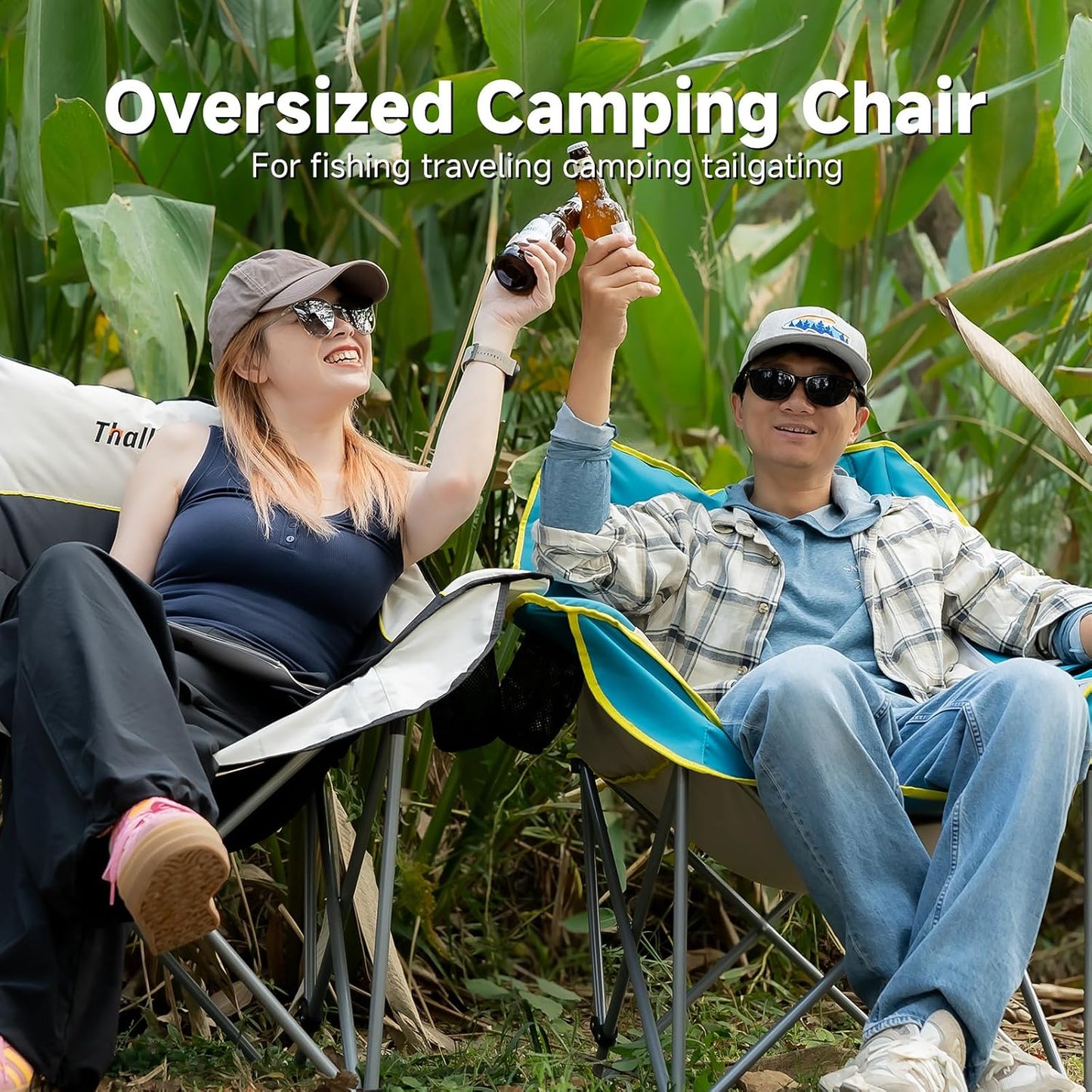 Oversized Camping Chair for Adults – Heavy Duty Folding Chair with Cup Holders, Storage Pocket & Carry Bag – Outdoor Padded Camp Chair for Camping, Backyard, Fishing & Sports – Supports 400lbs