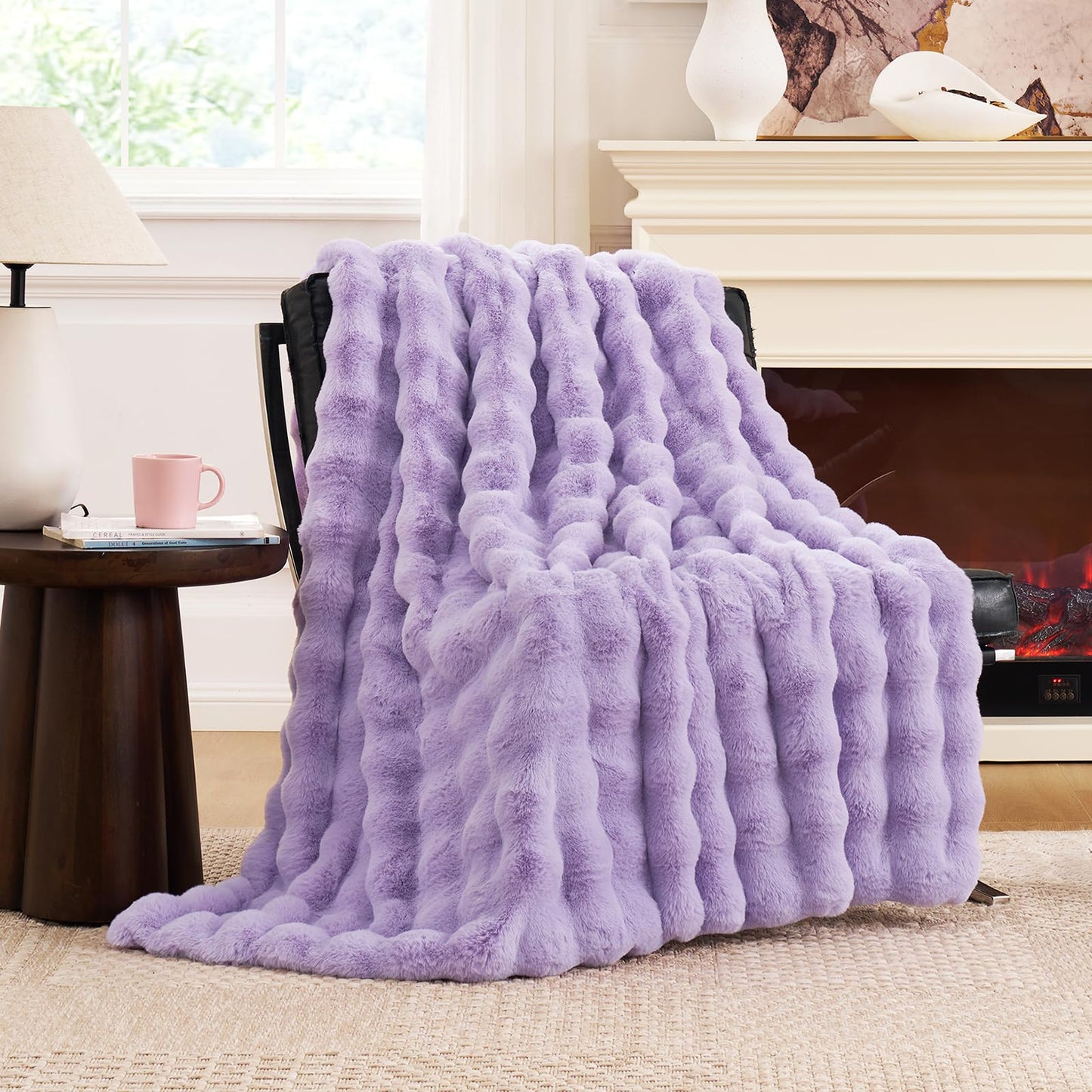 Cozy Bliss Faux Fur Throw Blanket for Couch, Fuzzy Soft Plush Thick Bubble Blanket for Sofa Bedroom Living Room, 50 * 60 Inches Tie Dye Pink
