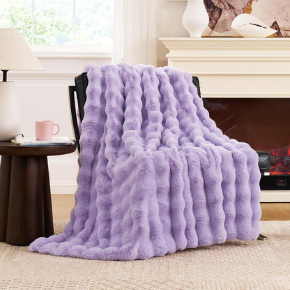 Cozy Bliss Faux Fur Throw Blanket for Couch, Fuzzy Soft Plush Thick Bubble Blanket for Sofa Bedroom Living Room, 50 * 60 Inches Tie Dye Pink