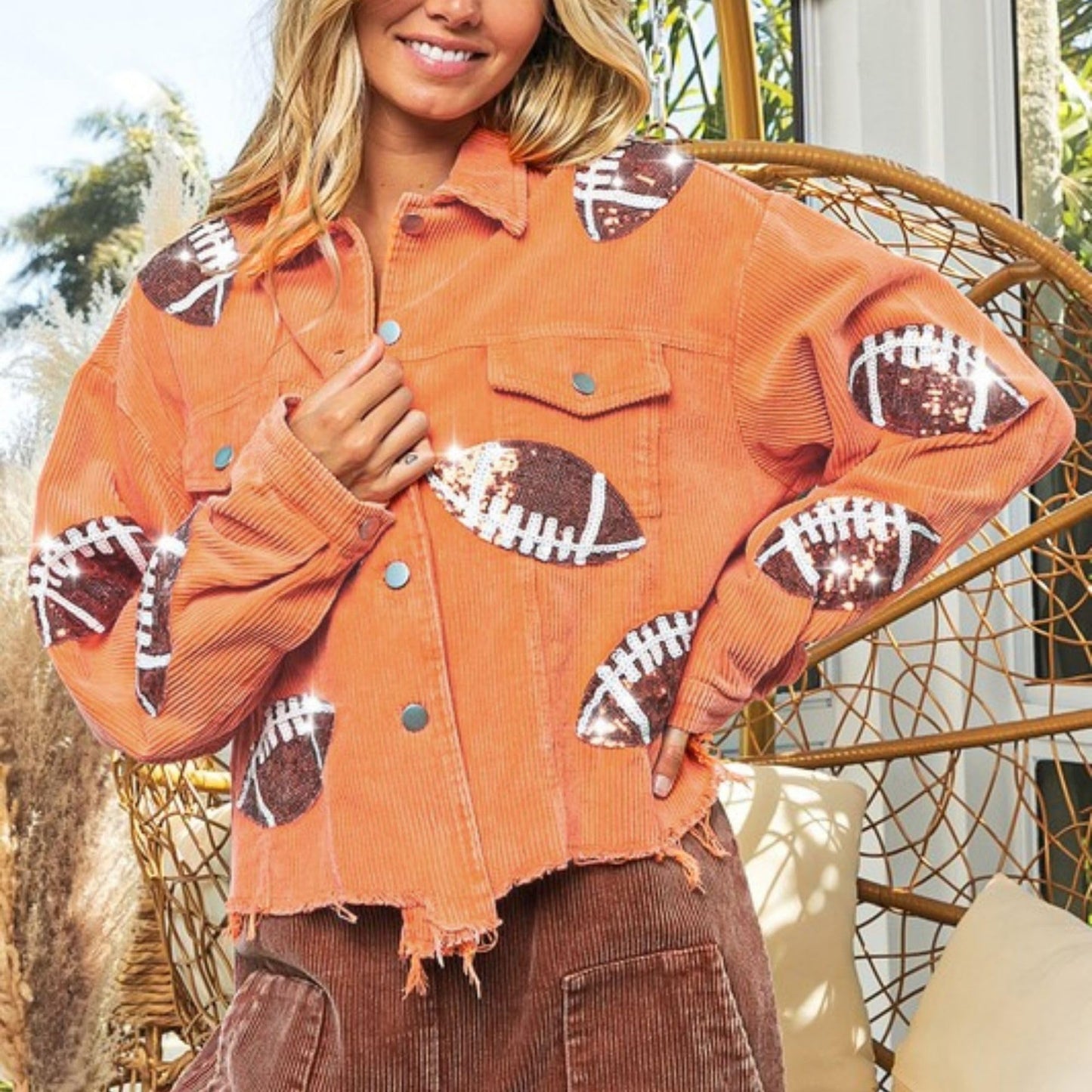 Xunger Women’s Football Corduroy Sequin Jacket