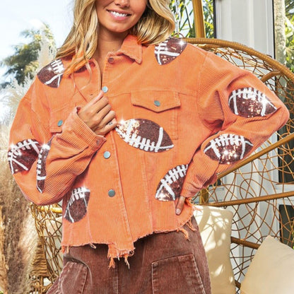 Xunger Women’s Football Corduroy Sequin Jacket
