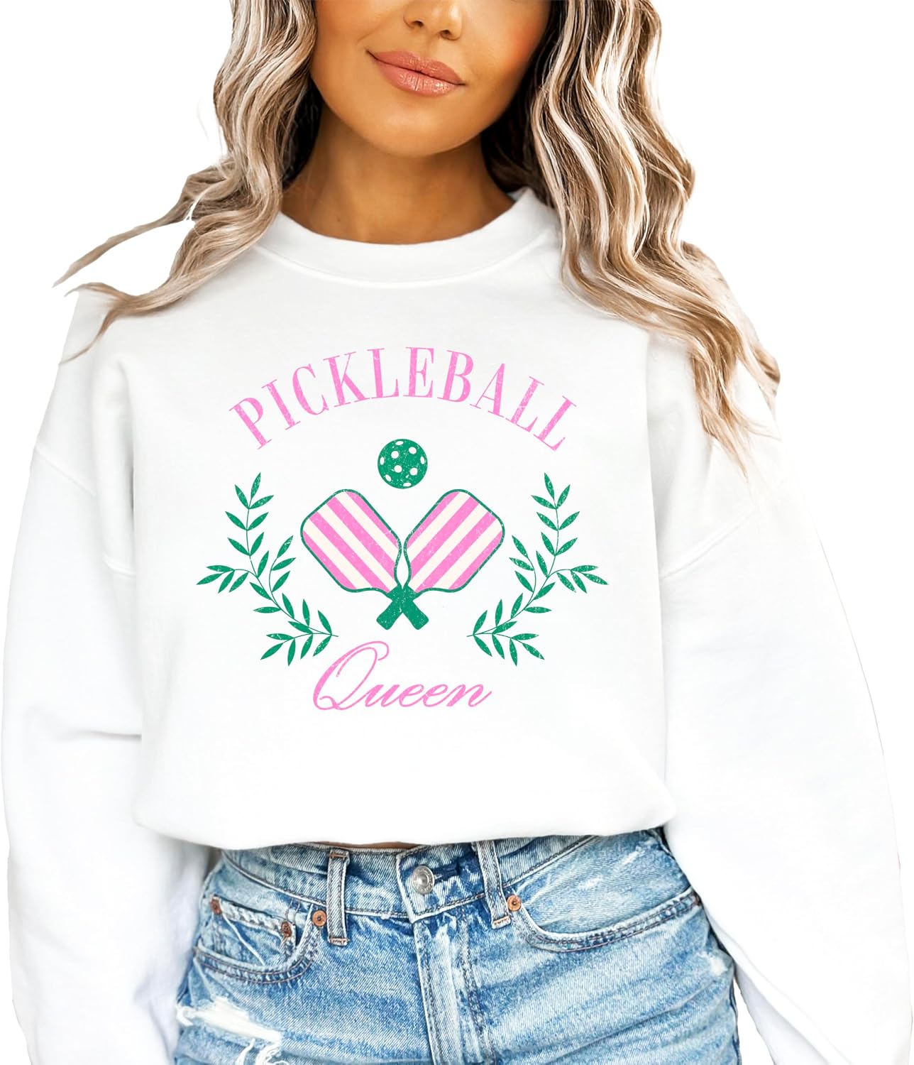 Olive Loves Apple Pickleball Queen Sweatshirt for Women and Teens Cozy Pickleball-Inspired Pullover