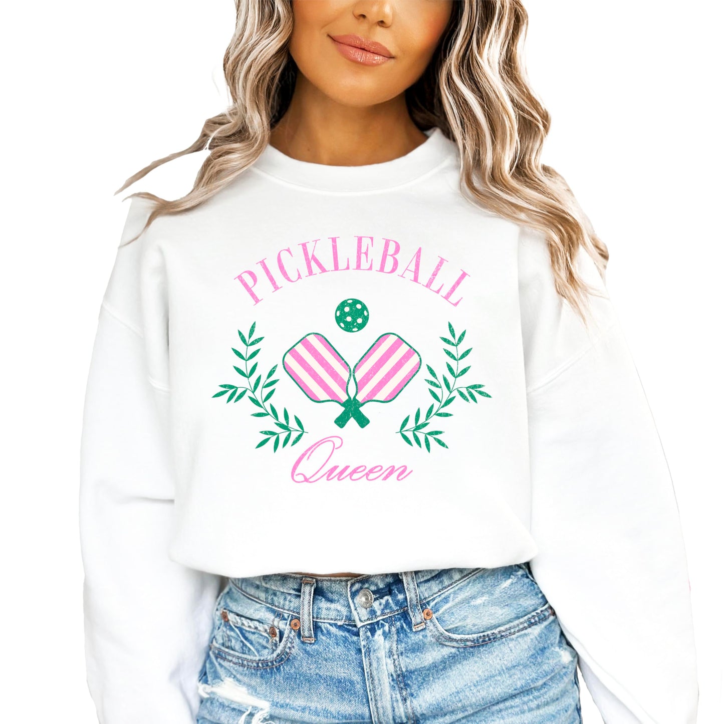 Olive Loves Apple Pickleball Queen Sweatshirt for Women and Teens Cozy Pickleball-Inspired Pullover