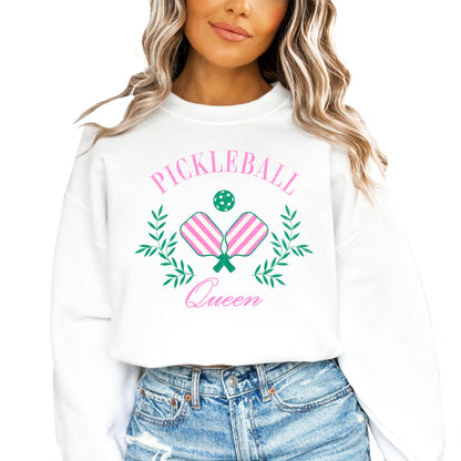 Olive Loves Apple Pickleball Queen Sweatshirt for Women and Teens Cozy Pickleball-Inspired Pullover