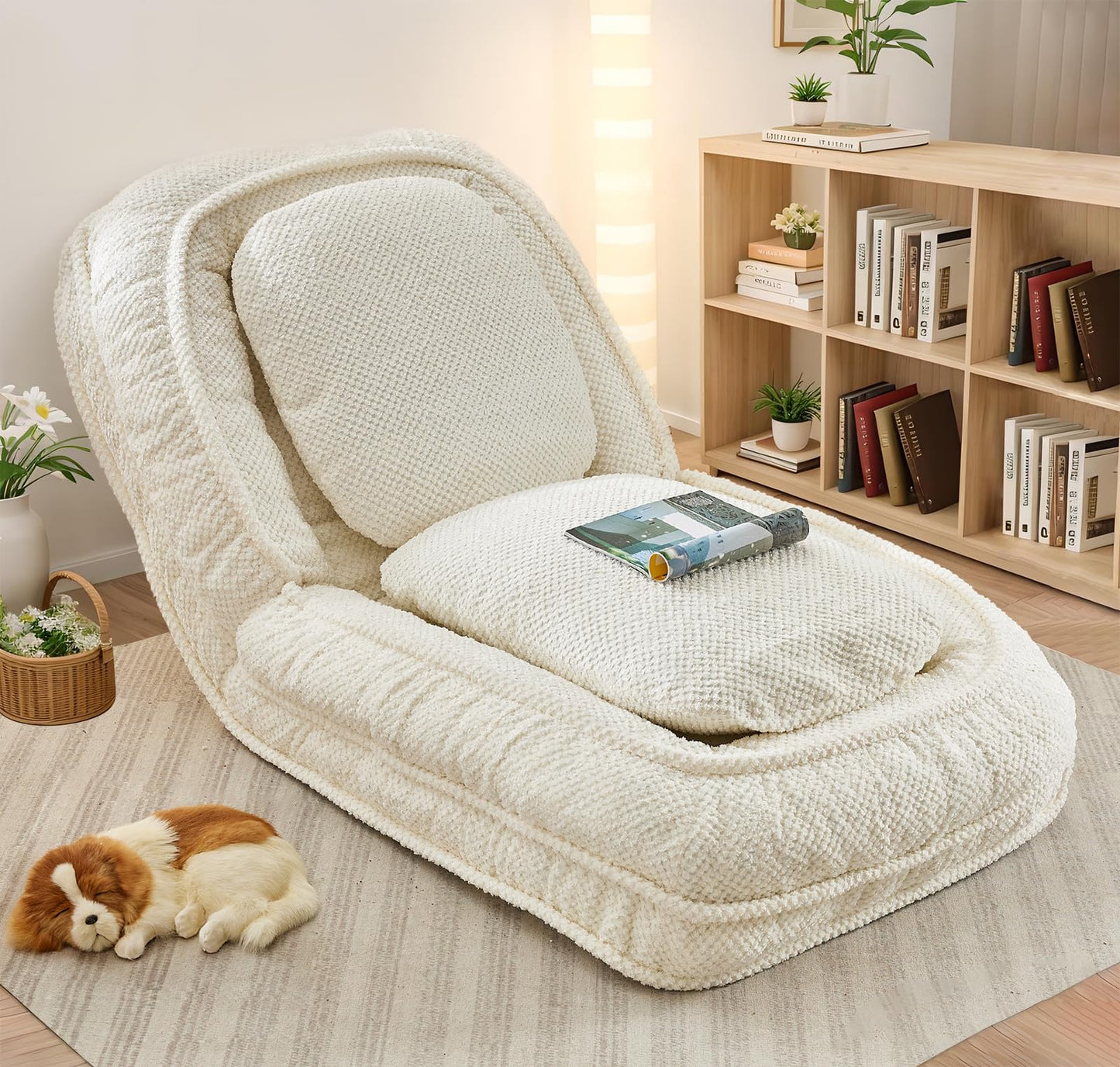 Upholstered Convertible Lounge Chair with 2 Soft Pillows