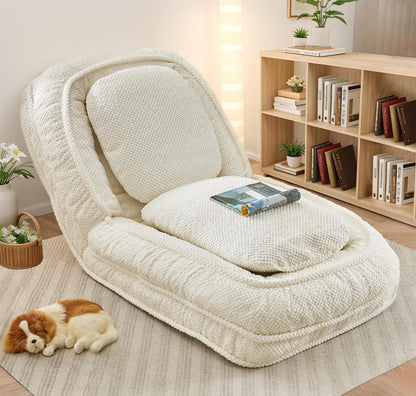 Upholstered Convertible Lounge Chair with 2 Soft Pillows