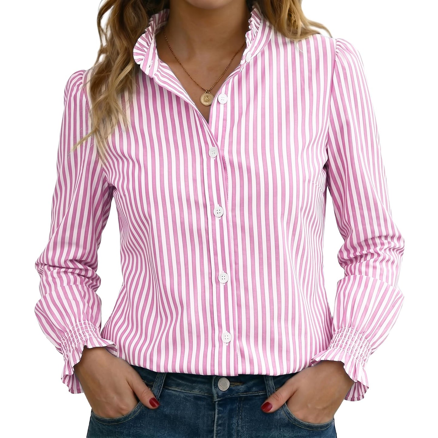 Funlingo Women's Striped Button Down Shirt