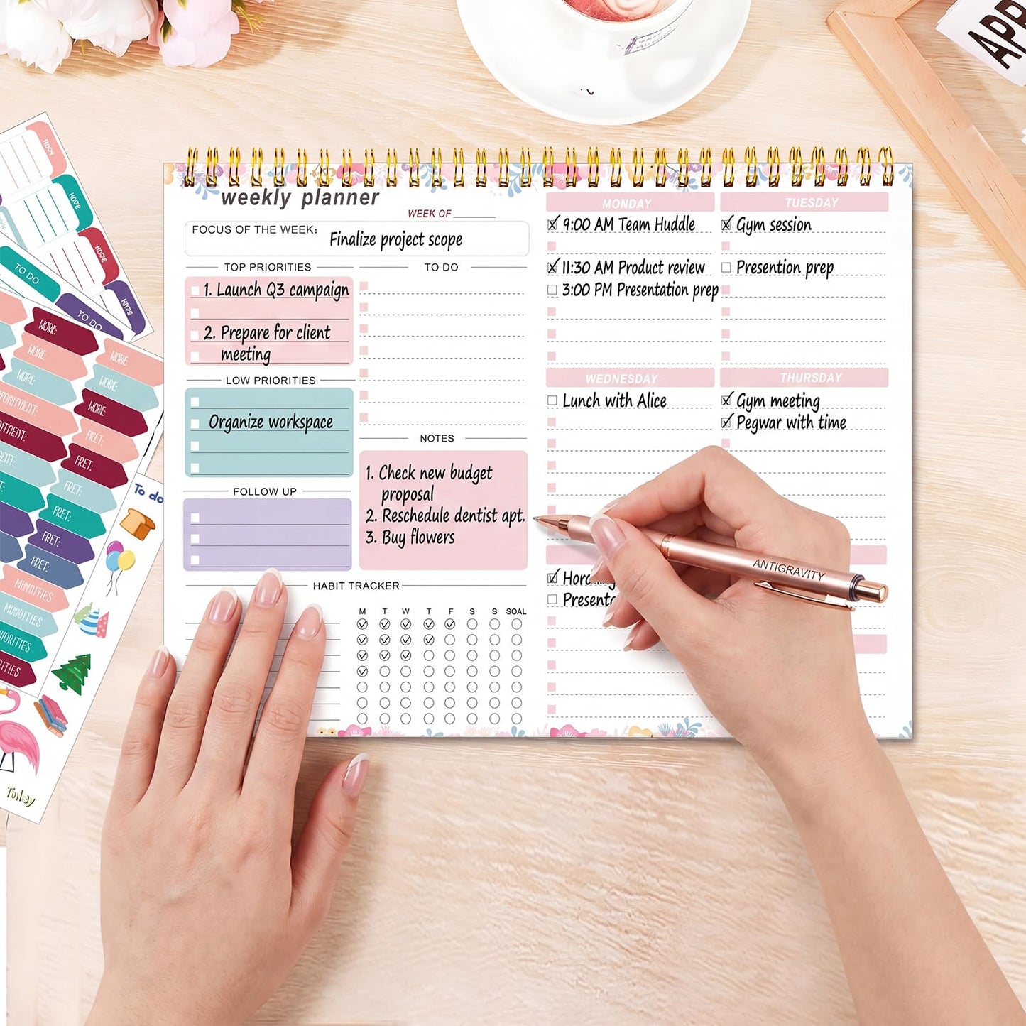 Thboxes Weekly Desk Planner, 8.5x11 In To Do List Notepad, 52 Sheets, Pink | Productivity Organizer, Work from Home Essentials, Undated Tear Off Pages, Office, College, School, Student and Teacher Gifts