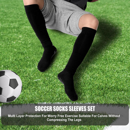 Barrlves 2 Set Grip Soccer Socks and Shin Guard Sleeves Non Slip Soccer Sleeve Socks for Men Women
