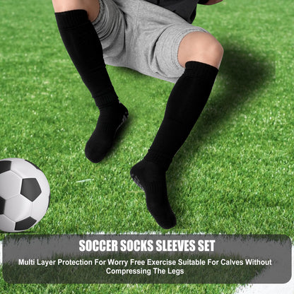 Barrlves 2 Set Grip Soccer Socks and Shin Guard Sleeves Non Slip Soccer Sleeve Socks for Men Women
