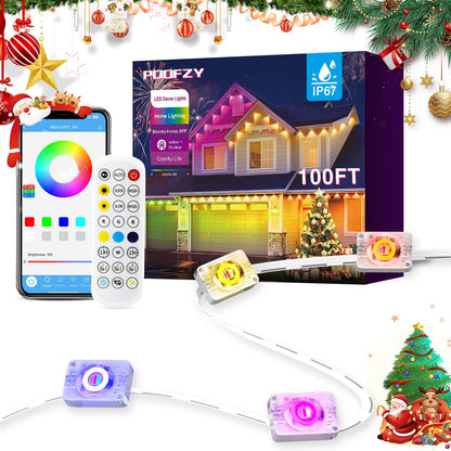 POOFZY Permanent Outdoor Lights for House,200ft RGB+IC Smart Outdoor Decor, 50 Scene Modes,App/Remote Control,for Christmas,V-Day,Thanksgiving,Daily & Holiday Party Decor