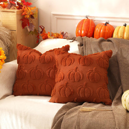 TOYPOPOR Halloween Decorations, 2 Packs Double Sided Ghost Pillow Covers, Soft Fur Throw Pillow Cases Indoor outdoor Pumpkin Couch Cushion Case for Fall Autumn Bedroom Living Room Home Decor 18''x18''
