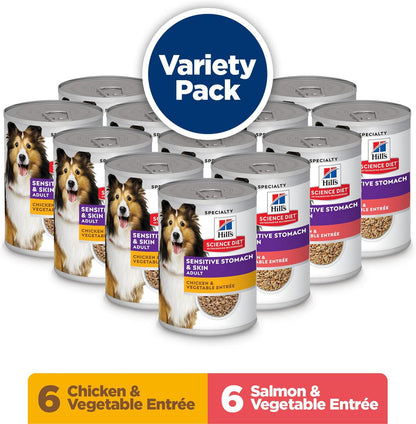 Hill's Science Diet Adult Sensitive Stomach & Skin Wet Dog Food, Turkey & Rice, 12.5 oz. Cans, 12-Pack