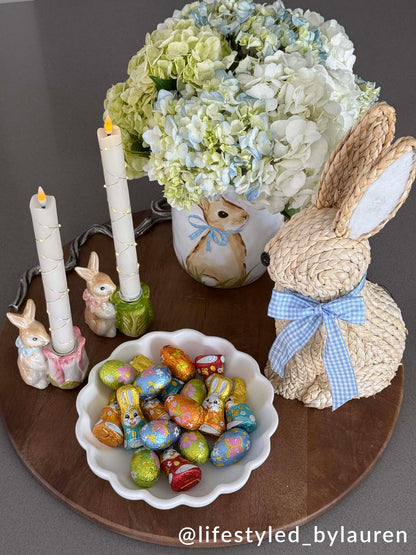 Mud Pie Easter Blue Bow Woven Bunny Sitter