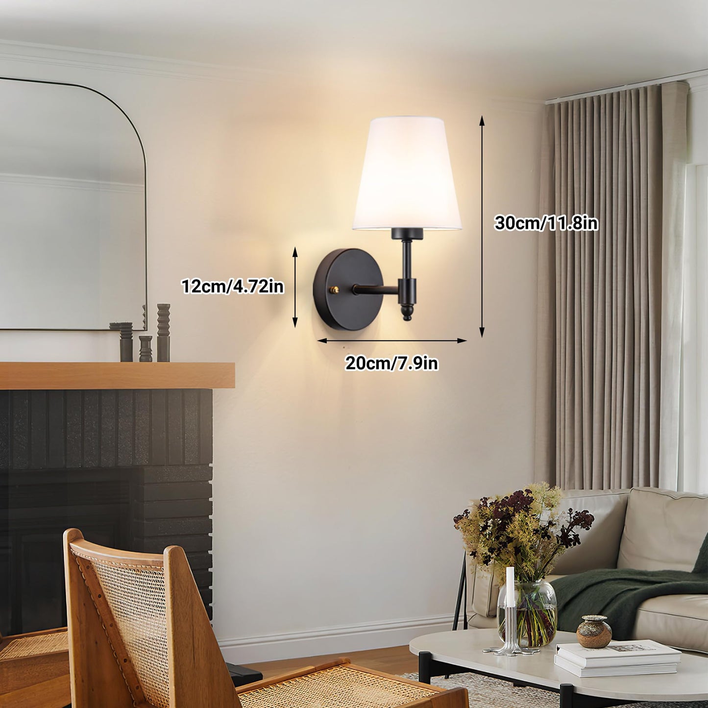 YHCDLAMP Battery Operated Wall Sconce Light with Remote Control, Dimmable Wall Sconce Set of 2 with White Fabric Shade, Wireless Battery Operated Wall Lamp for Bedroom Living Room, Bulb Included