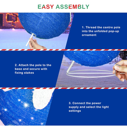 2 Pcs Outdoor Christmas Ornaments, Lighted Pop-Up Holiday Ball Decoration with 160 LED Lights, 8 Light Functions, Lighted Collapsible Christmas Outdoor Decorations for Yard, Patio, Home