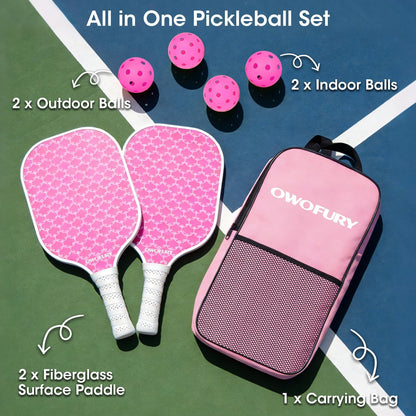 Pickleball Paddles Set of 2 Lightweight Honeycomb Core Pink