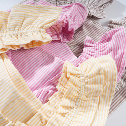 Flygo Striped Pajamas Set for Women Cotton 2 Piece Lounge Sets Ruffle Cami Top and Shorts Cute Summer Pj Sleepwear