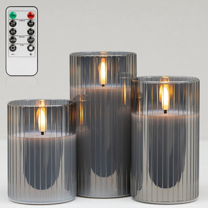 ANGELLOONG Gold Candles for Bathroom Decor, Glass Flameless Candles with Remote, Battery Operated LED Pillar Fake Candles with Timer for Christmas Home Fireplace Mantle Fall Decor
