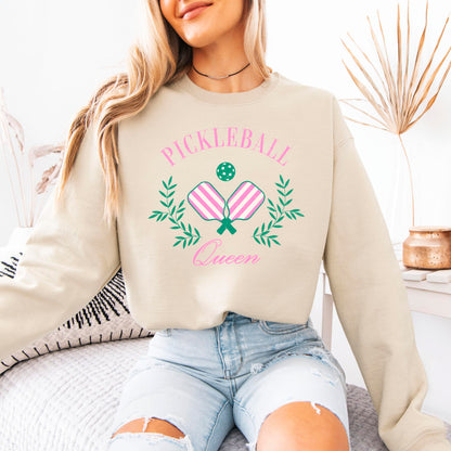 Olive Loves Apple Pickleball Queen Sweatshirt for Women and Teens Cozy Pickleball-Inspired Pullover