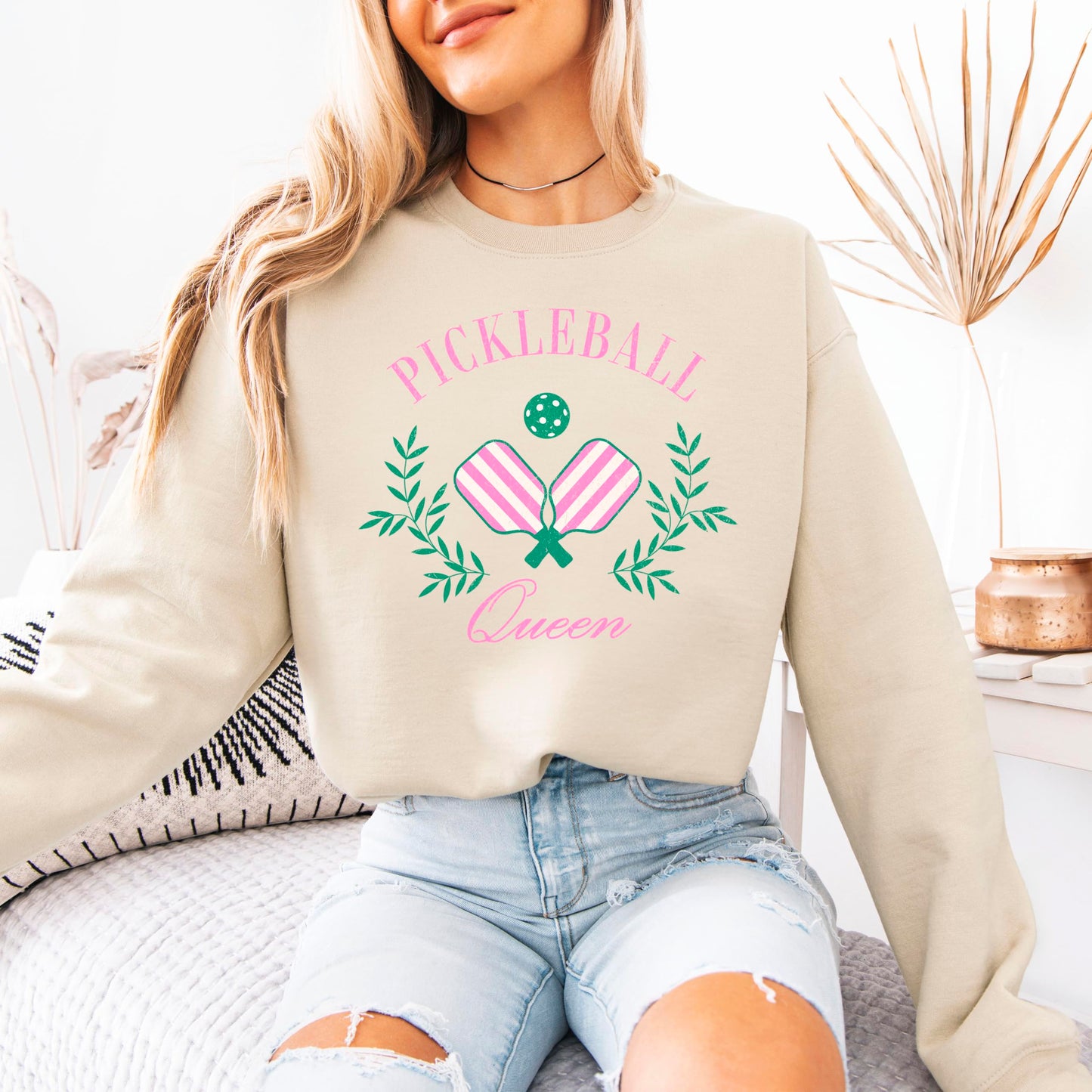Olive Loves Apple Pickleball Queen Sweatshirt for Women and Teens Cozy Pickleball-Inspired Pullover