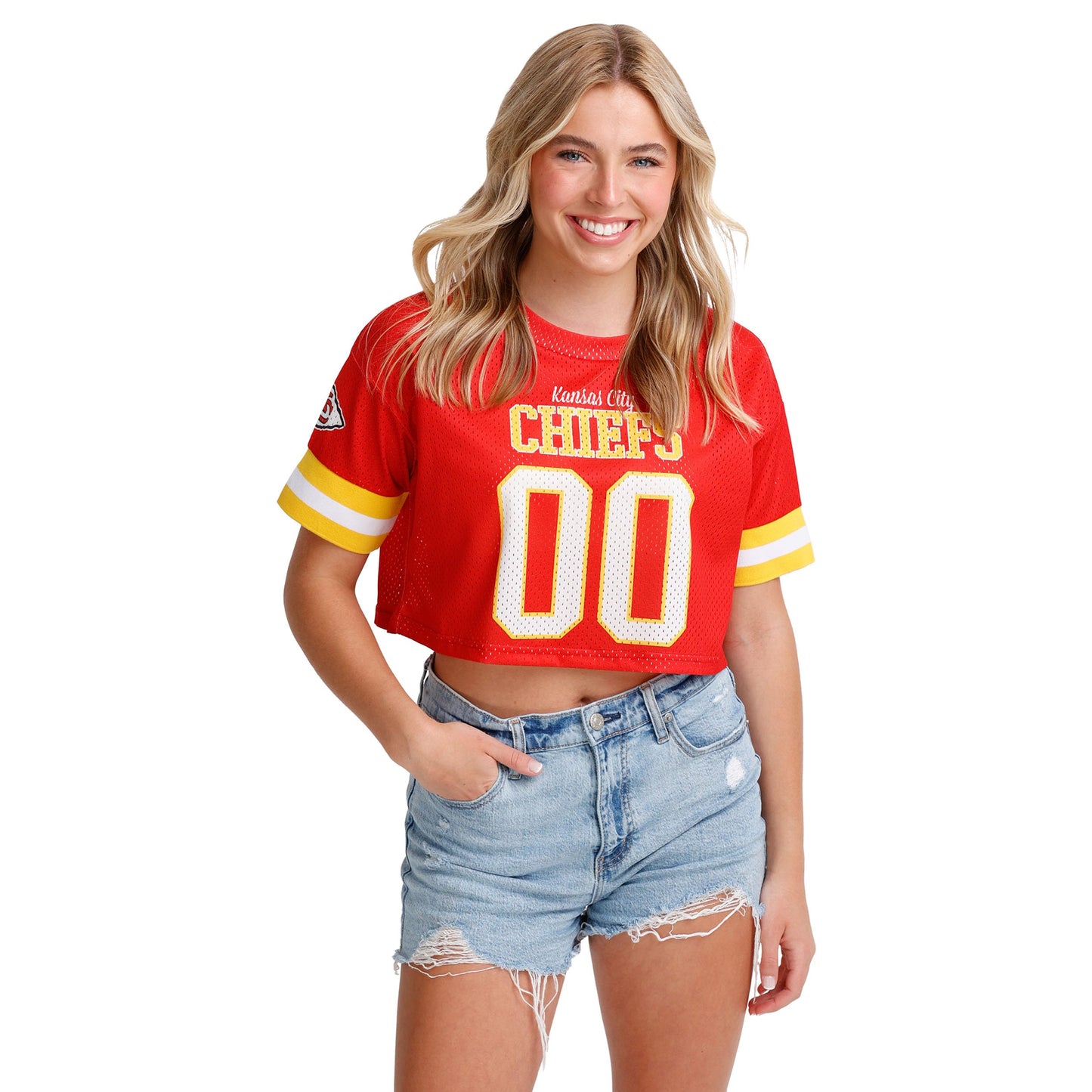 FOCO NFL Womens NFL Ladies Fashion Gameday Jersey Mesh Crop Top Shirt