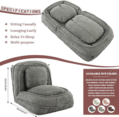 Upholstered Convertible Lounge Chair with 2 Soft Pillows