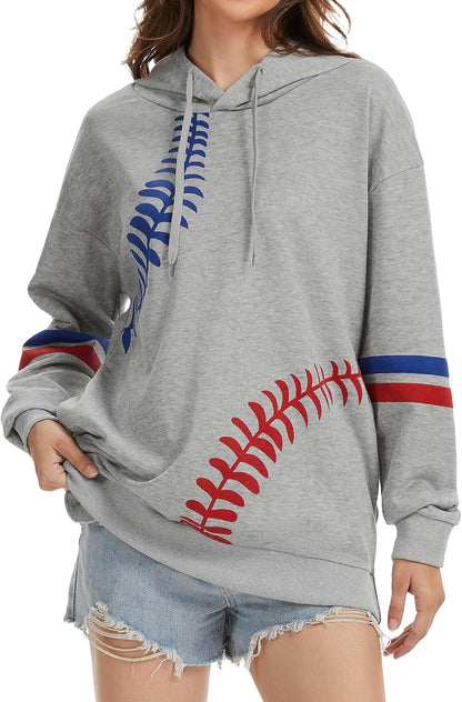 Womens Baseball Hoodie Casual Long Sleeve Baseball Mom Sweatshirt