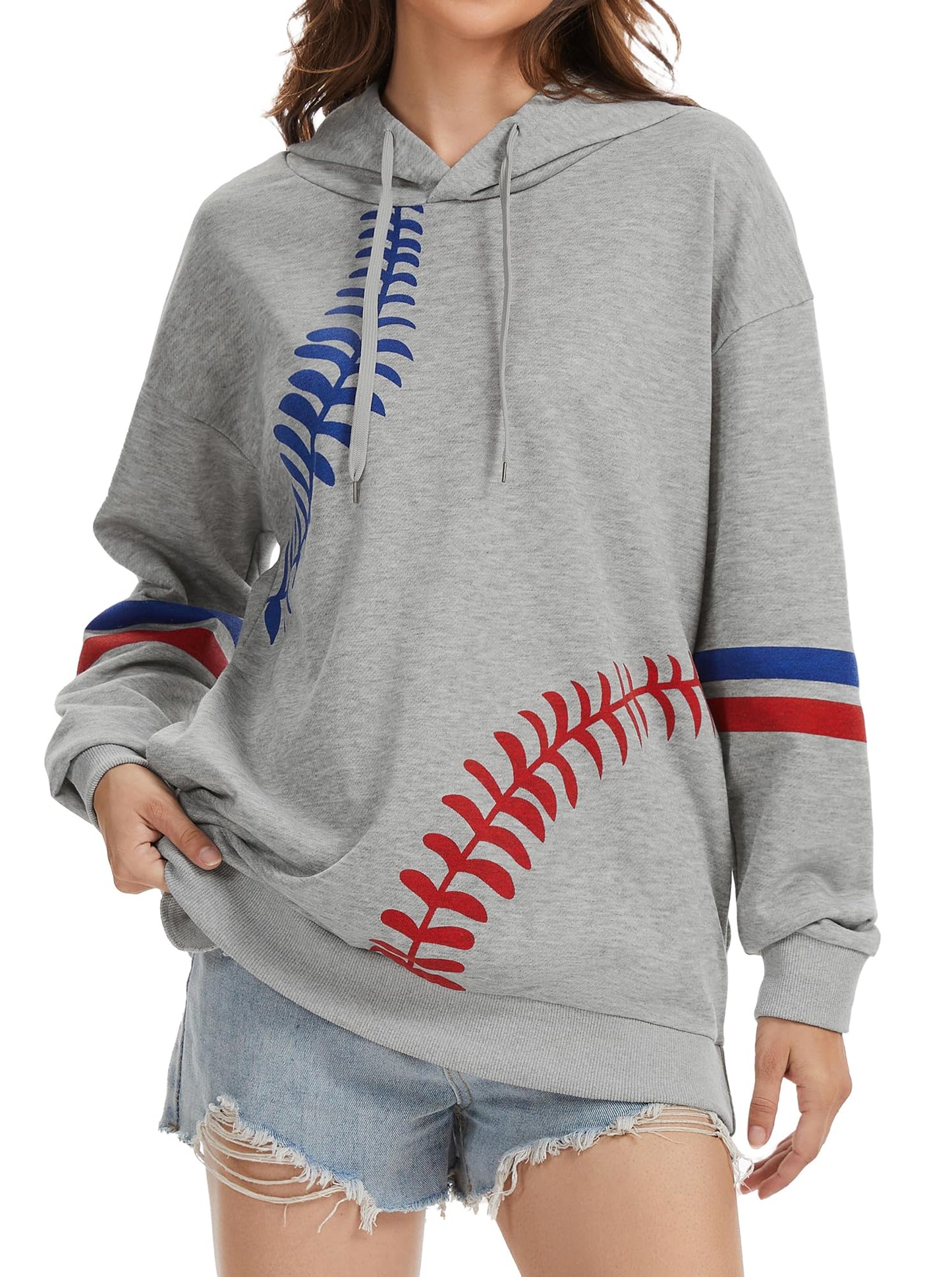 Womens Baseball Hoodie Casual Long Sleeve Baseball Mom Sweatshirt