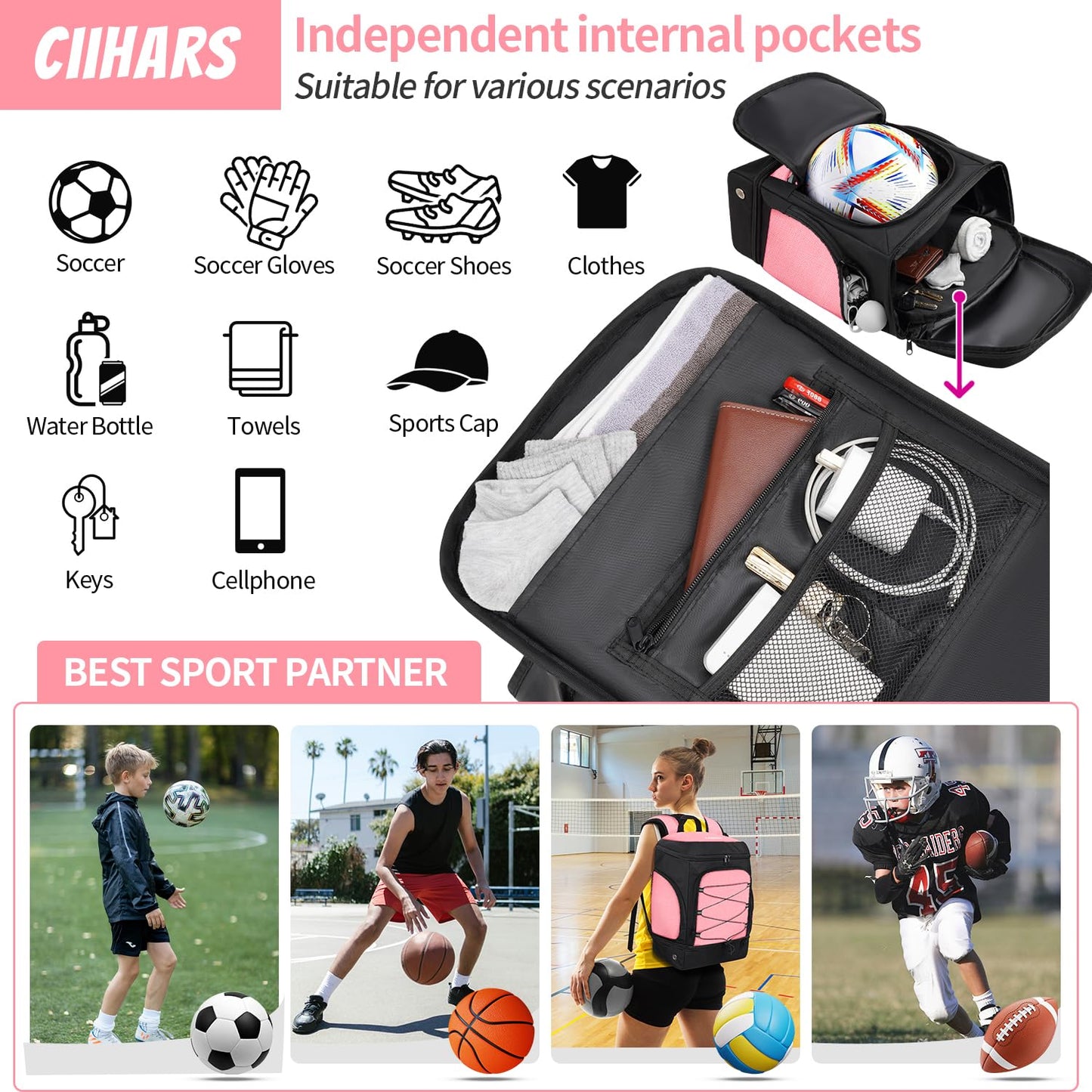 Soccer Backpack,Soccer Bag with Ball Holder and Shoe Compartment