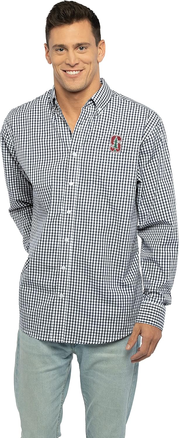 Vantage Men's Collegiate Easy-Care Long Sleeve Gingham Check Button Down Shirt