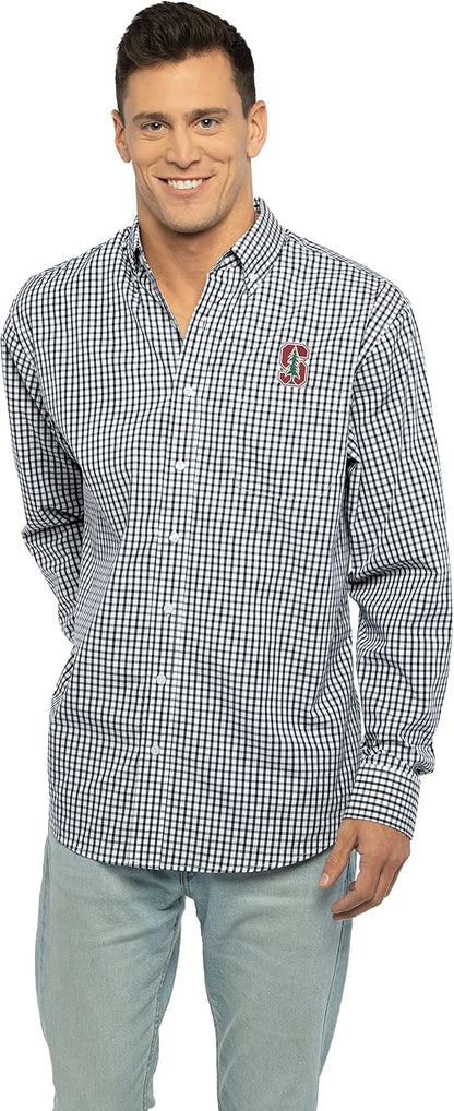 Vantage Men's Collegiate Easy-Care Long Sleeve Gingham Check Button Down Shirt