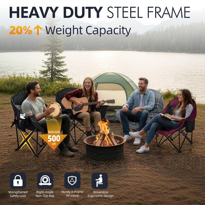 Oversized Camping Chairs for Adults - Heavy Duty Padded Outdoor Camp Chair