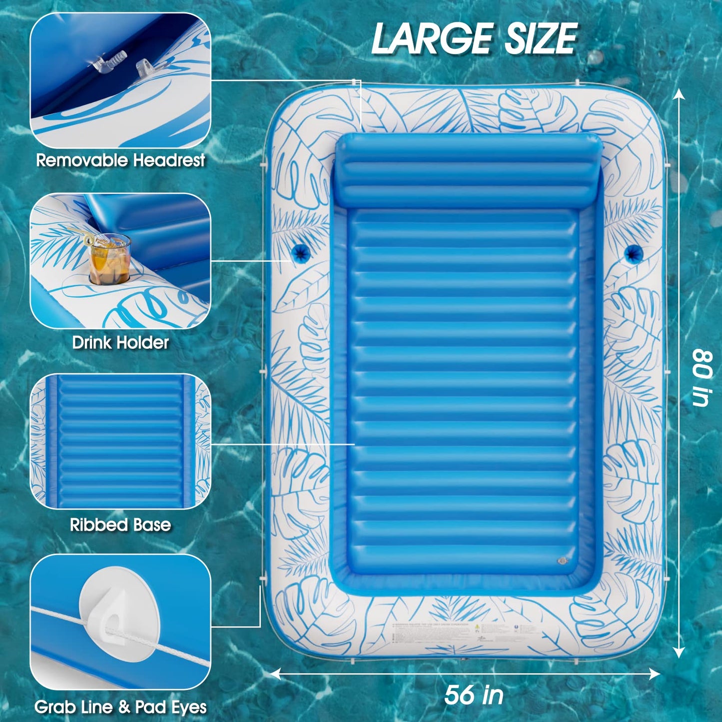 Inflatable Tanning Pool Lounger Float - Jasonwell 4 in 1 Sun Tan Tub Sunbathing Pool Lounge Raft Floatie Toys Water Filled Tanning Bed Mat Pad for Adult Blow Up Kiddie Pool Kids Ball Pit Pool (L)