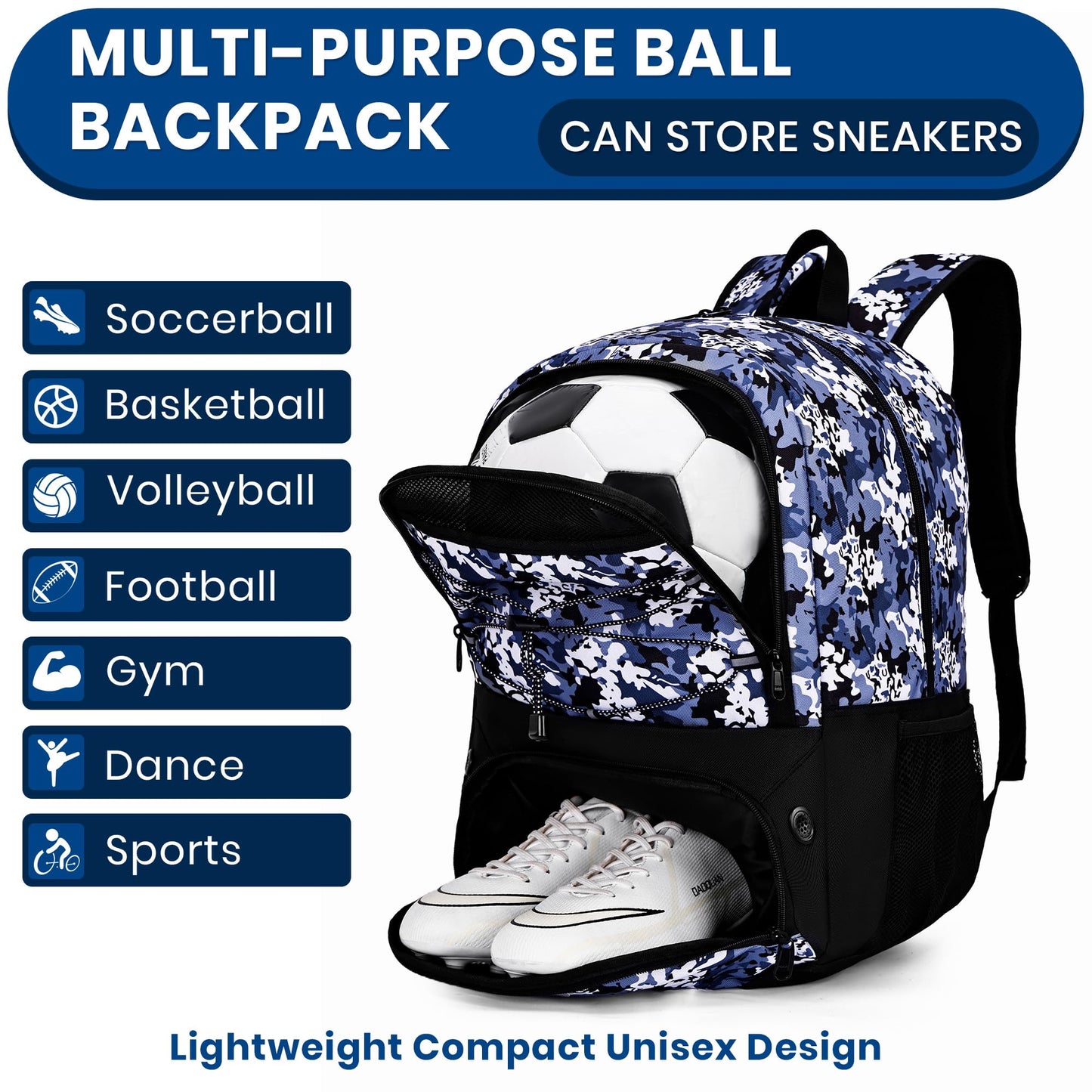 Hsmihair Soccer Bag,Youth Soccer Backpack with Ball and Cleat Compartment