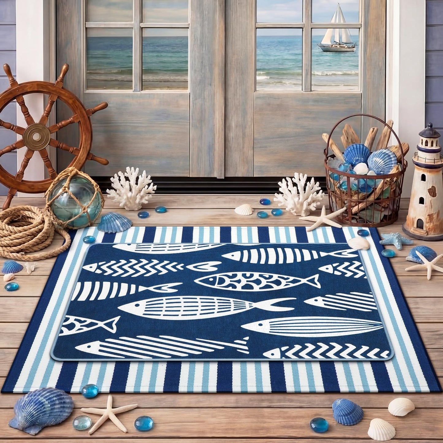 Tinideya 2 Pcs Halloween Door Mats Outdoor Layered Ghost Front Door Mat