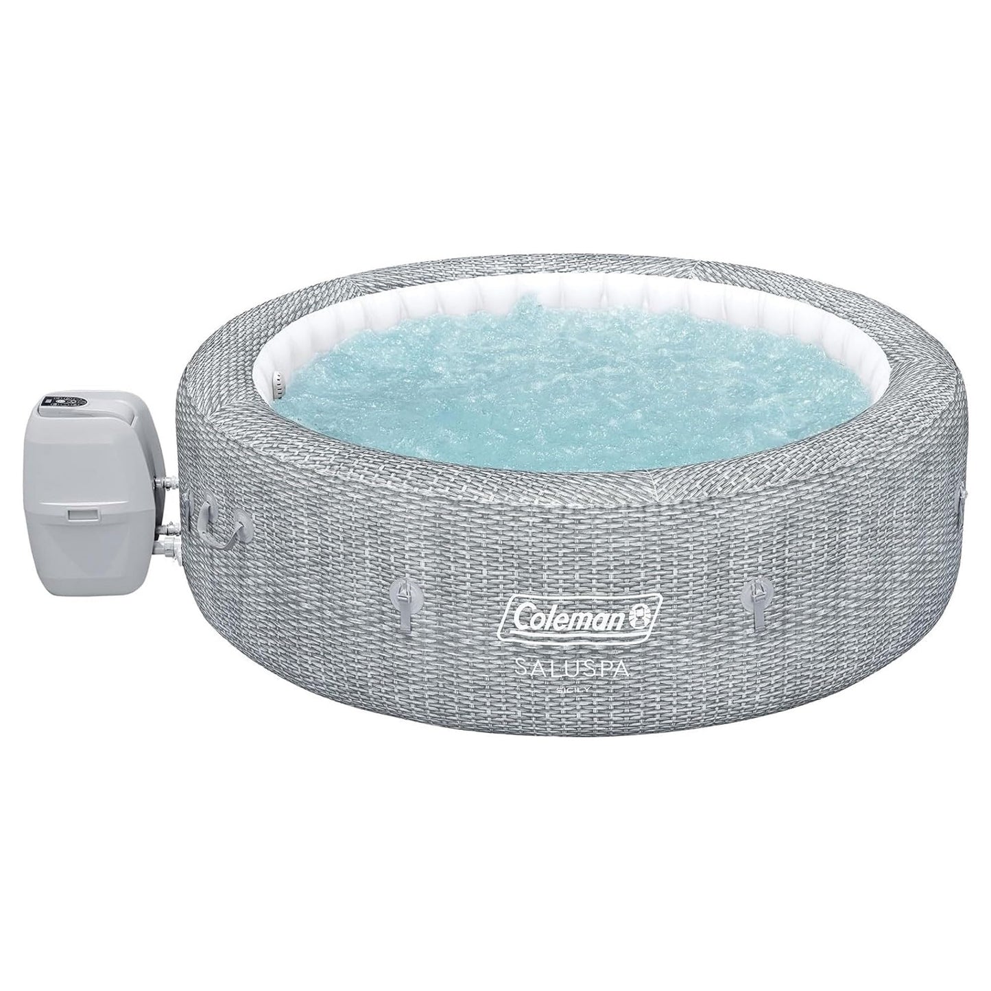 Coleman Sicily 5 to 7 Person Inflatable Hot Tub, Round Portable Outdoor Spa with 180 AirJets and EnergySense Cover, Grey, 85" x 28"