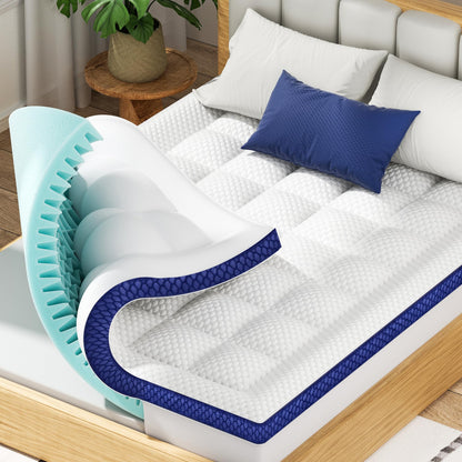 BEDELITE Dorm Room Essentials, Dual Layer 4 Inch Twin XL Memory Foam Mattress Topper for College Students Back to School, 2 Inch Pillow Top Mattress Pad and 2 Inch Cooling Gel Foam for Pressure Relief